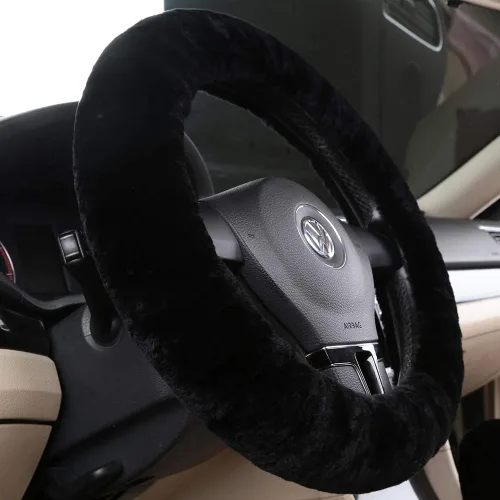 Vista 26 de Funda de volante de piel de oveja suave y esponjosa, para vehículo universal, mujeres y hombres, 14,5-15,5 pulgadas, accesorios peludos