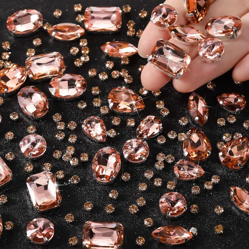 Vista 15 de WILLBOND 156 piezas de diamantes de imitación para coser con garra, diamantes de imitación de cristal con base plana, gemas con engaste de metal
