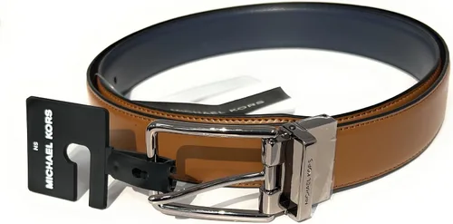 Vista 5 de Michael Kors Cinturón de vestir reversible de cuero de PVC cortado para hombre, marino