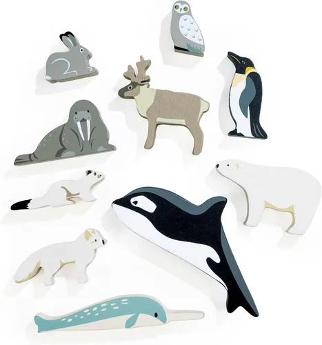 Vista 8 de Tender Leaf Toys - Animales polares - 10 animales polares de madera maciza con estantería - Hecho para manos pequeñas, mejora la coordinación