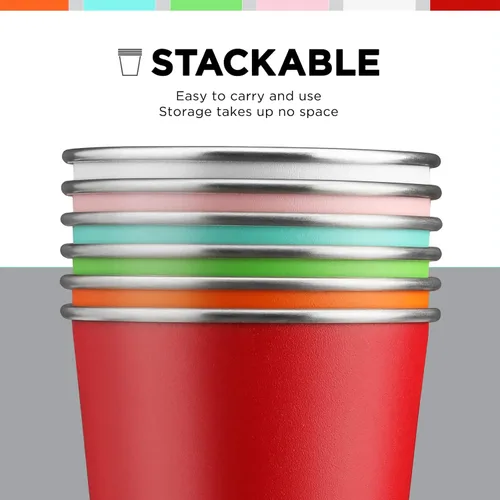 Vista 6 de HAUSHOF Taza de pinta, tazas de acero inoxidable de 14 onzas, tazas de metal apilables, tazas de pinta de cerveza apilables para el hogar, fiesta