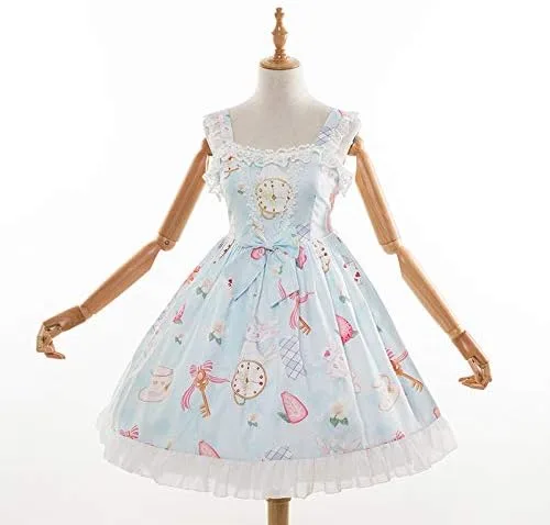 Vista 6 de Dulce Lolita Vestido De Conejo Impreso Sin Mangas De Gasa De Encaje JSK Vestido De Princesa