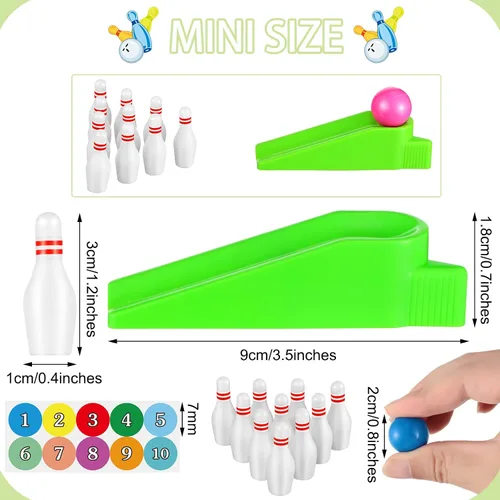 Vista 2 de Kathfly Recuerdos de fiesta de bolos para niños, mini juego con pasadores de tazón en miniatura, rampa, bola, juegos de bolos de mesa, rellenos