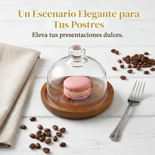 Vista 5 de Yardwe Paquete de 2 mini cúpula de postre de cristal con base de madera, soporte para pasteles de 3.4 pulgadas con cubierta de vidrio transparente