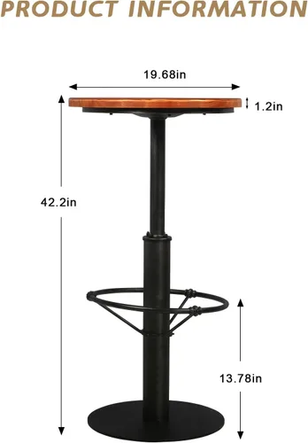 Vista 3 de Mesa de bar estilo industrial de 42 pulgadas, parte superior de madera redonda, base de metal negro mate