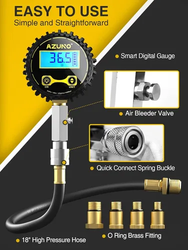 Vista 4 de AZUNO Probador de compresión automotriz, medidor de compresión digital de 200 PSI para cilindro de motor de gasolina, kit de probador de compresión