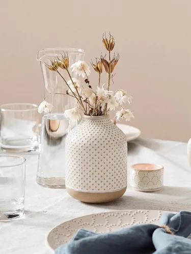 Vista 7 de Florero bohemio – Florero blanco de cerámica de 5.3 pulgadas para hierba de pampas, eucalipto y ramos, pequeños jarrones de decoración del hogar