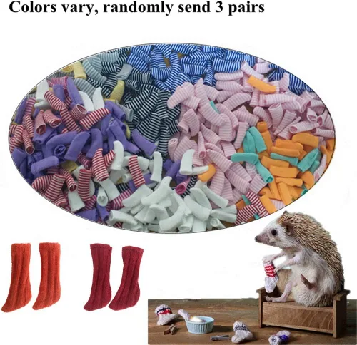 Vista 3 de 3 pares de calcetines pequeños hechos a mano para erizo, hámster, animales pequeños, elásticos, para el cuidado de las uñas, ropa de erizo