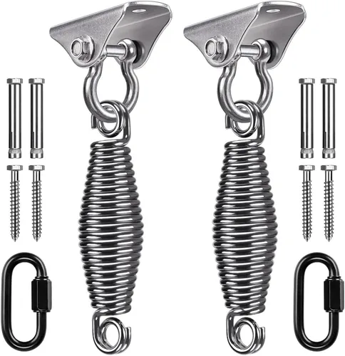 Vista 9 de SELEWARE - Ganchos de techo de acero inoxidable resistentes, 1 paquete 180° Swivel Ceiling Mount Swing Hardware for Porch Swing Set Hammock Chair