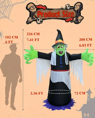 Vista 6 de OVIFM Halloween Inflatables Witch Costume Adult- 74FT One Size Scary Inflatable Halloween Wizard Costume