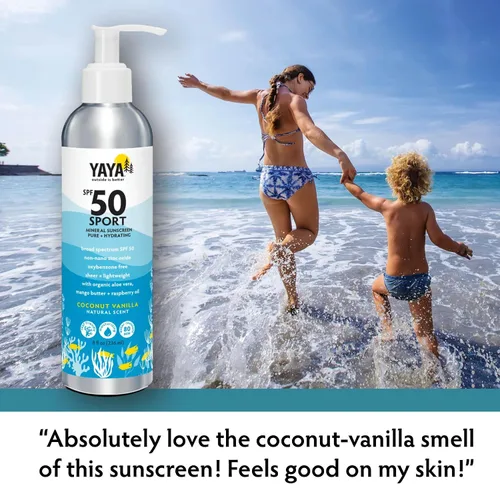Vista 3 de YAYA ORGANICS Sport Mineral Sunscreen Lotion, SPF 50, apto para arrecifes, no nano óxido de zinc, resistente al agua, puro e hidratante, 8 onzas