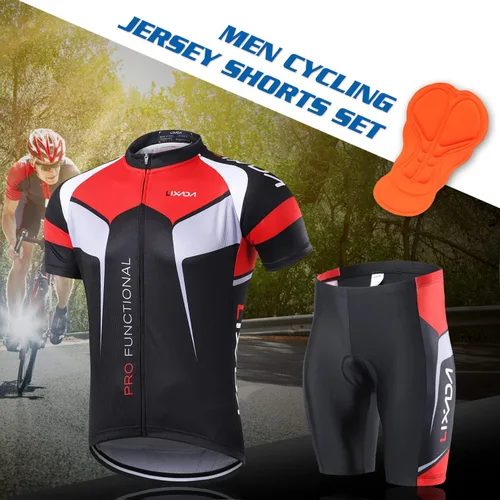 Vista 2 de Lixada Camiseta de ciclismo para hombre de manga corta con pantalones cortos acolchados de secado rápido para verano, ropa corta para bicicleta