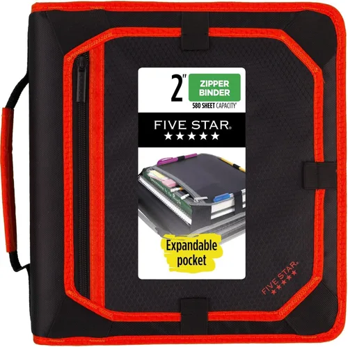 Vista 14 de Carpeta con cierre de cremallera Five Star, carpeta de 2 pulgadas y 3 anillas con anillas redondas, panel de expansión y archivo de expansión de 5