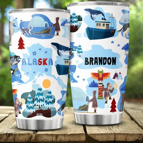 Vista 3 de CUBICER Vaso personalizado con aislamiento del estado de Alaska con tapa, nombre personalizado, regalos de Navidad para mujeres y adultos, vasos