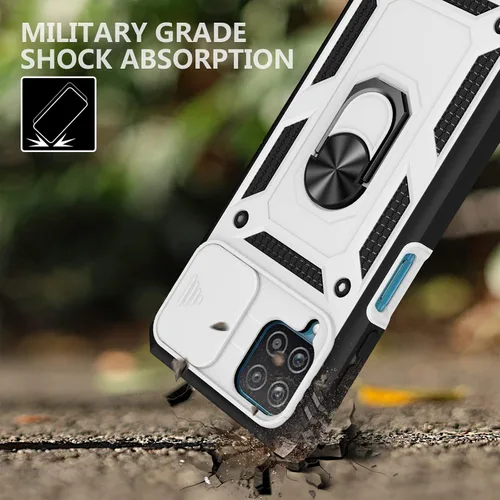 Vista 7 de Jeylly Funda para Galaxy A12 con cubierta deslizante para cámara, protector de pantalla de vidrio templado, protección híbrida de policarbonato duro