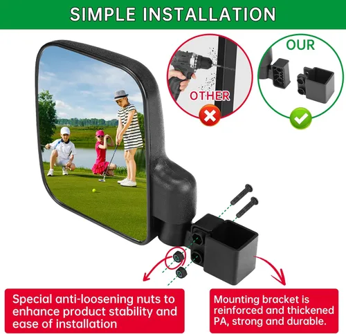Vista 2 de SHEJISI Espejo para Carrito de Golf, Instalación Mejorada Sin Complicaciones 3 Tamaños para Jaula de Rollo de Tubo Cuadrado Compatible con Club Car