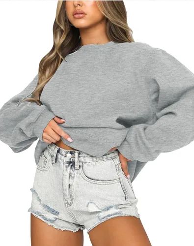 Vista 2 de Fanway&EC Sudadera de manga larga para mujer, casual, cuello redondo, sudadera con capucha de gran tamaño, para otoño