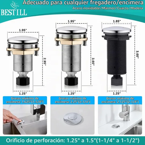 Vista 5 de BESTILL Kit de interruptor de aire para eliminación de basura - Certificado UL, botón de interruptor superior de fregadero sin cable para triturador