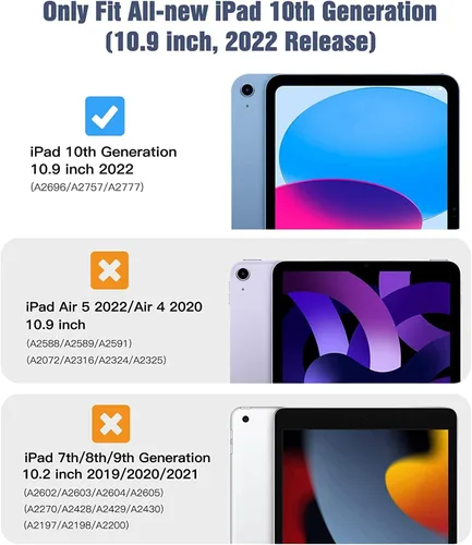 Vista 9 de Funda para iPad de 10.9 pulgadas 2022, duradera, ligera, a prueba de golpes, con soporte para lápices, soporte giratorio de 360º, correa