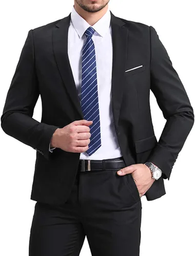 Vista 7 de YffushiBlazer para hombre, saco elegante para hombre, talla ajustada, de un botón, casualfiesta