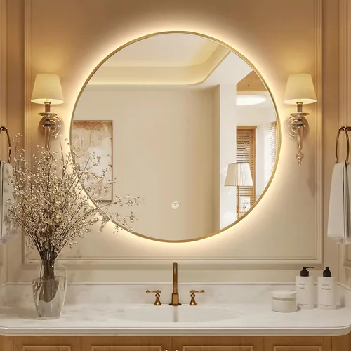 Vista 14 de Niccy Espejos de baño LED redondos, espejo retroiluminado con marco negro