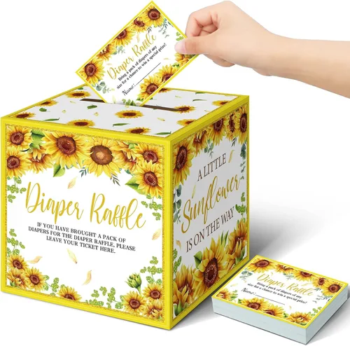 Vista 41 de Teling 51 boletos para rifas de pañales con caja de tarjetas, decoración de baby shower, caja de revelación de género para fiesta de rifas