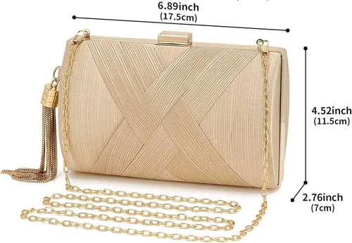 Vista 2 de Bolso de mano de satén, bolso de noche con borlas, bolso de mujer, fiesta, boda, cadena geométrica, bolso cruzado para mujer