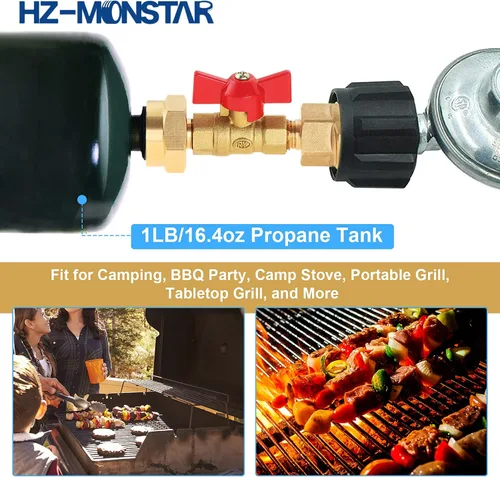 Vista 3 de Adaptador de tanque de propano de 20 lb a 1 lb con válvula para cilindro desechable desechable de 1 lb / 16.4 oz, convertir CGA600 a rosca macho