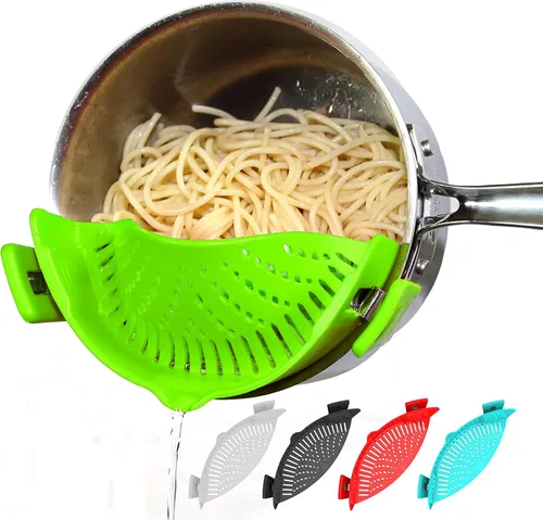 Vista 10 de Arlig Colador de pasta con clip de silicona, ajuste universal para todas las ollas y cuencos, escurridor a presión para carne, verduras, colador