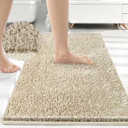 Vista 12 de HDFK Alfombra de baño antideslizante de 24 x 16 pulgadas, 2 tonos, felpilla suave, con respaldo de TPR Absorbencia sólida negro blanco Alfombra