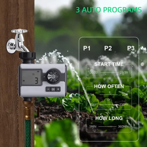 Vista 6 de Regadera de jardín con temporizador de agua programable con retardo de lluvia, sistema de riego manual, automático, 1 salida