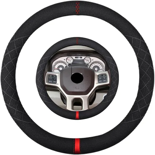 Vista 8 de Funda de volante de gamuza de 14 pulgadas, compatible con Tesla Model 3 Model Y, funda de volante deportiva de cuero gamuza antideslizante