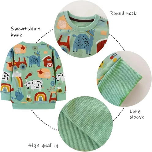 Vista 7 de Paquete de 2 sudaderas de manga larga con cuello redondo para niños pequeños, sudaderas de algodón cálido con dibujos animados de dinosaurio