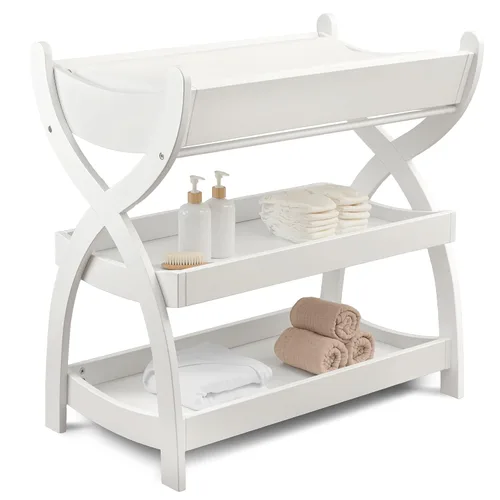 Vista 8 de Comfy Cubs Mesa Cambiadora para Bebé - Construcción de Madera Resistente, Mesa de Cambio para Bebé de Aspecto Atemporal con Dos Estantes Abiertos