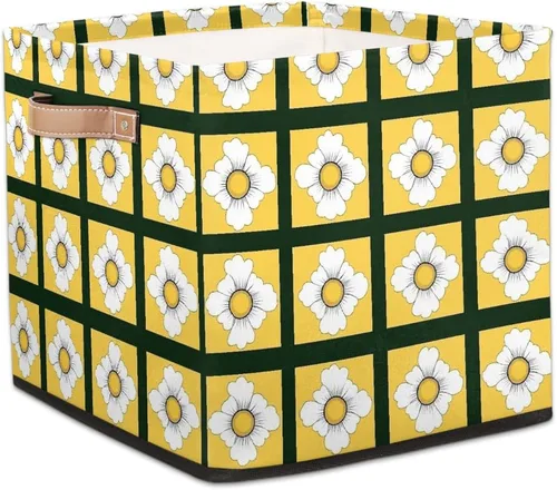Vista 13 de Cube Storage Bins for Shelves, Neon Blue And Purple Skull Flower Decorative Fabric Organizer Box with Handles for Living Room, Dorm Room, Classroom