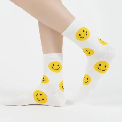 Vista 7 de Calcetines lindos para mujer 4-6 pares de calcetines de algodón con diseño de carácter sonriente con estampado de corazón y frutas US 6-8