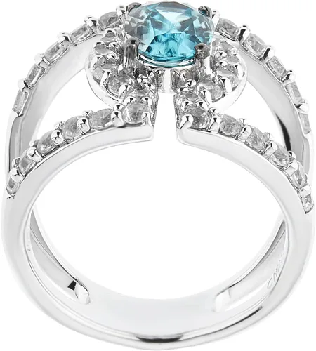 Vista 2 de Femme Luxe Anillo de circonita blanca y azul de 3.00 GTW en plata de ley 925. Regalo para ella. Embalaje listo para regalo., Metal, circonita