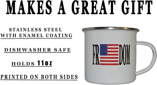 Vista 4 de Rogue River Tactical Taza de café esmaltada con bandera de la libertad de los Estados Unidos, regalo para veterano militar o patriótico americano