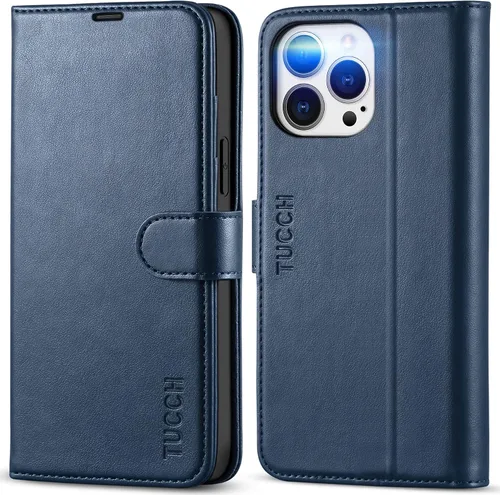 Vista 13 de TUCCH Funda tipo billetera para iPhone 13 Pro Max, con bloqueo RFID, con 4 ranuras para tarjetas, con soporte, a prueba de golpes, con carcasa