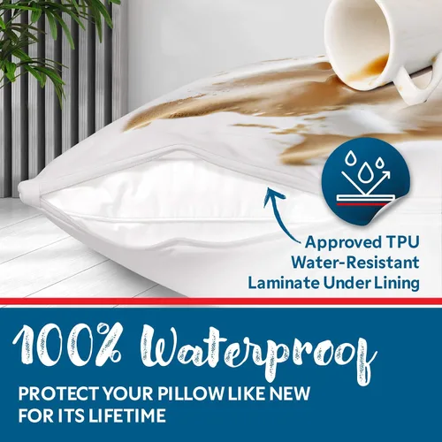 Vista 3 de Guardmax - Protector de almohada resistente al agua y a prueba de chinches - Con zipper - Juego de 2 - Silencioso, Poliuretano, Blanco, Estándar