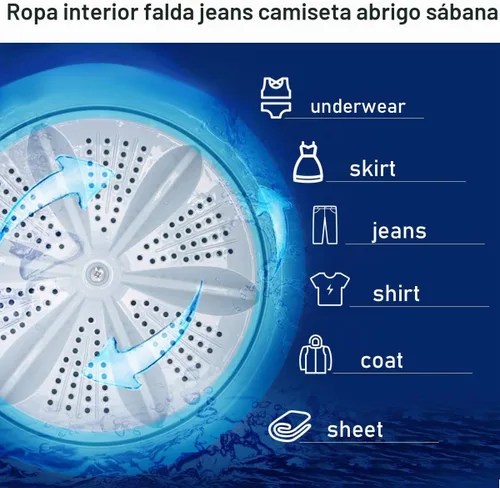 Vista 5 de Mini lavadoras portátiles completamente automáticas, capacidad de carga de 7.7 libras, con luz giratoria y barril integrada para dormitorios