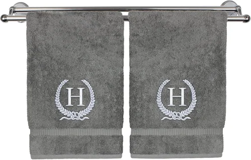 Vista 11 de Toalla de mano con monograma, regalo personalizado, 16 x 30 pulgadas, letra blanca bordada con diseño de corona en toalla negra, extra absorbente