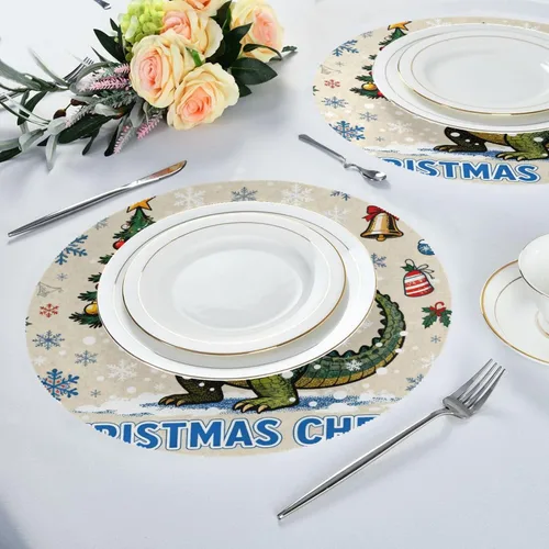 Vista 6 de Merry Christmas Crocodiles Plastic Round placemats placemats for Kitchen Table Washable Set of 4 15x15 in manteles redondos para mesa