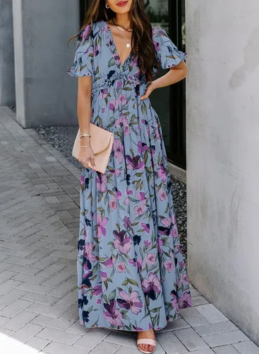 Vista 3 de BLENCOT Vestido casual bohemio con cuello en V profundo para mujer