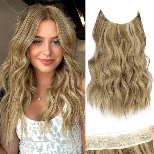 Vista 96 de KooKaStyle - Extensiones de cabello con hilo invisible, diadema transparente, ajustables, 4 clips fijadores, cabello largo y ondulado de 12