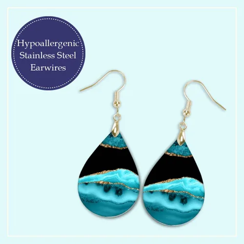 Vista 7 de Dangle Earrings for Women Colorful Dangling Drop Statement Jewelry Printed MDF Wood Teardrop Double Side Print Handmade by The Painted Pug