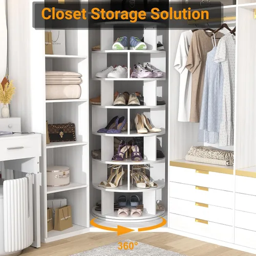 Vista 4 de Aheaplus Torre de Estante Giratorio para Zapatos, Zapatero Giratorio de 7 Niveles 360 Estantes Giratorios para Zapatos Organizador para Closet