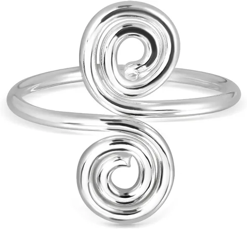 Vista 2 de WithLoveSilver - Anillo ajustable de plata de ley con diseño de remolinos, Plata de ley, plata