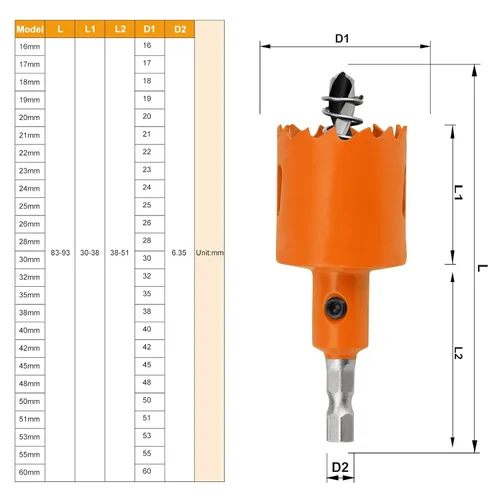 Vista 2 de Sierra perforadora HSS de 1.102 in/1-7/64 pulgadas con eje bimetálico para tableros de madera para agujeros de maíz de madera, paneles de yeso