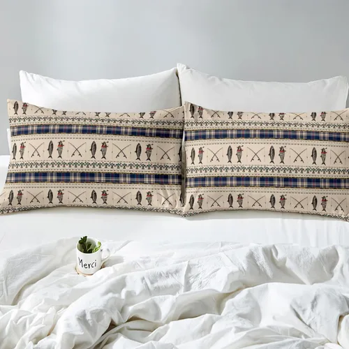 Vista 6 de Erosebridal Juego de edredón con temática de pesca, juego de ropa de cama rústica de granja tamaño individual para niños, adolescentes y adultos